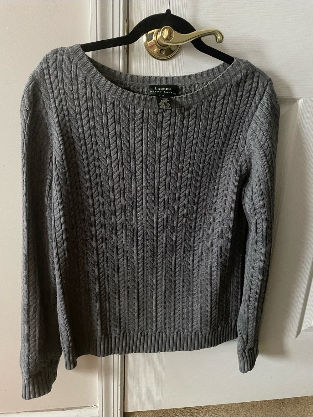Vintage Ralph Lauren Gray Cotton Cable Knit Sweater Size Medium - Picture 11 of 12